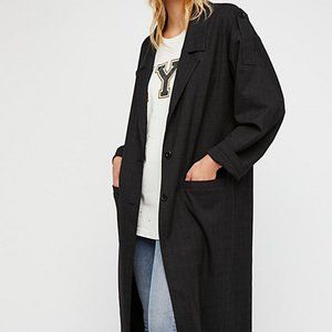 NWOT Free People S Vogue Trench City Menswear Maxi Duster Coat Plaid Black